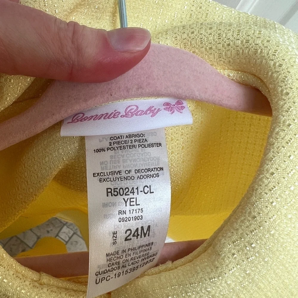 NWOT Bonnie Baby 24M Yellow and White Bow Lightweight Formal Long Coat - Picture 4 of 4